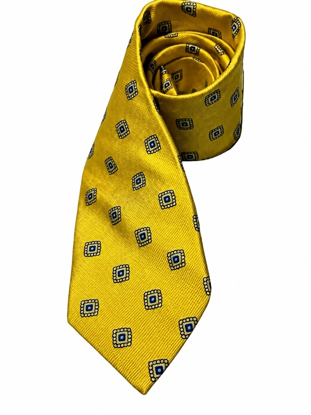 Brooks Brothers 346 Yellow Silk Tie Blue Geometric Foulard Necktie